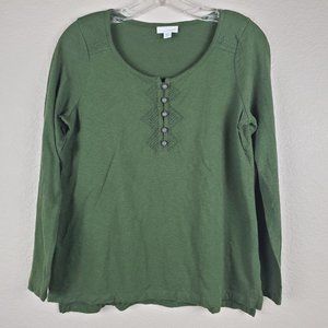 J. Jill Green Metal Button Embroidered Henley